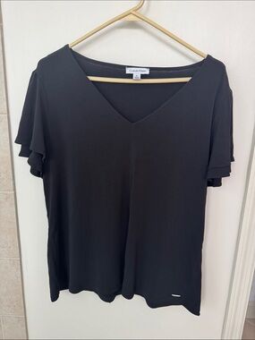 Calvin Klein Black V-Neck Flutter Sleeve Top